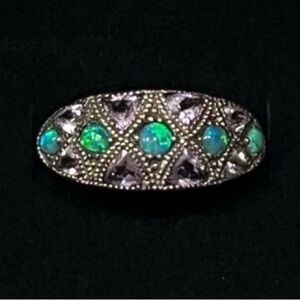 Sterling silver opal and amethyst ring